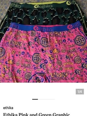 ethika Mens Pink Graphic Boxer Briefs with Blue Waistband